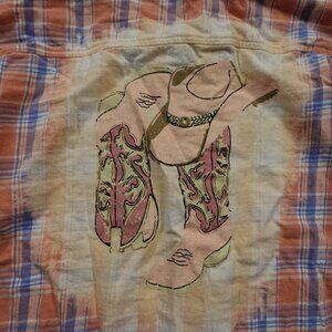 Blue B Collection Plaid Flannel‎ Shirt L – Western Graphic Back, Distressed Hem